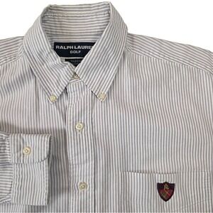 Ralph Lauren Golf Mens M Tilden Oxford L/S Shirt Blue White Stripe Pocket Crest